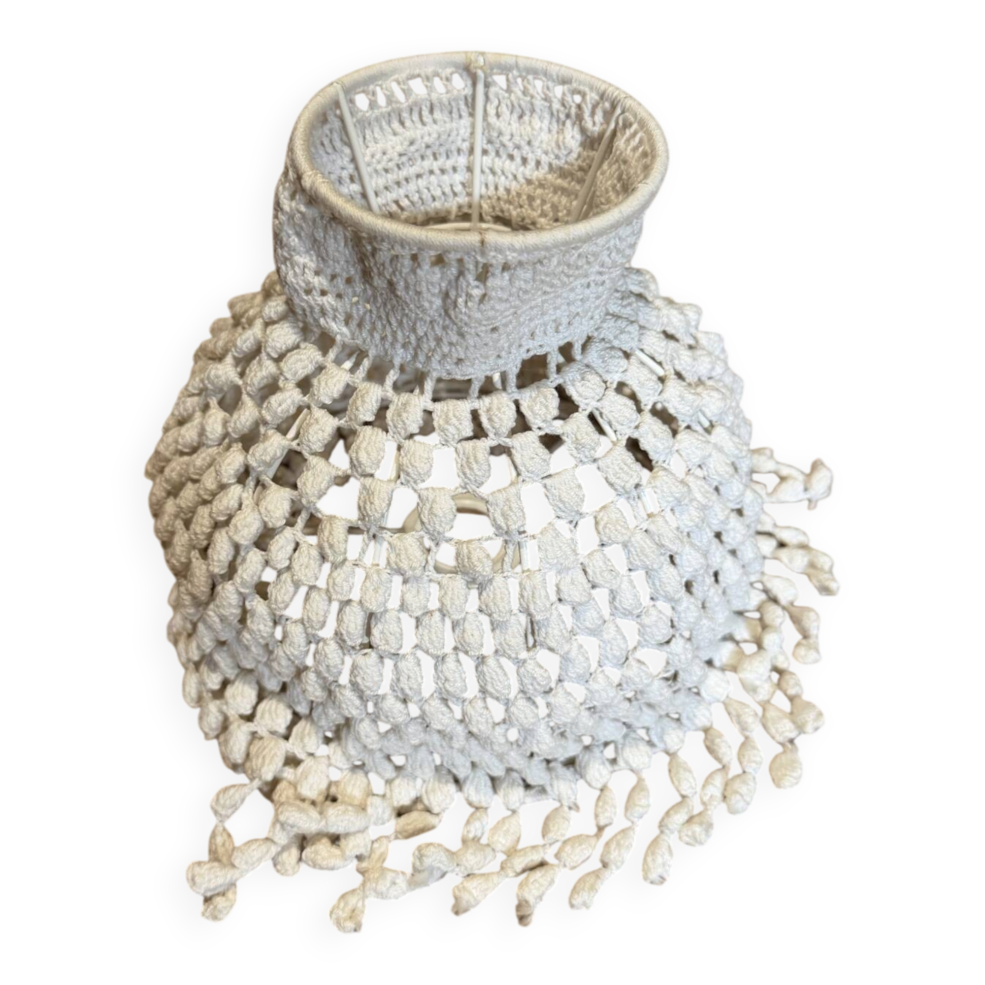 Abat-jour vintage en crochet blanc à franges