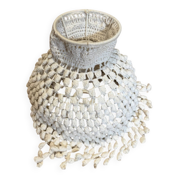 Vintage white crochet lampshade with fringes