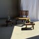 Small stool, rectangular solid teak side table with curved legs.