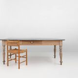Table à manger rustique en pin français avec plateau en zinc, vers 1850