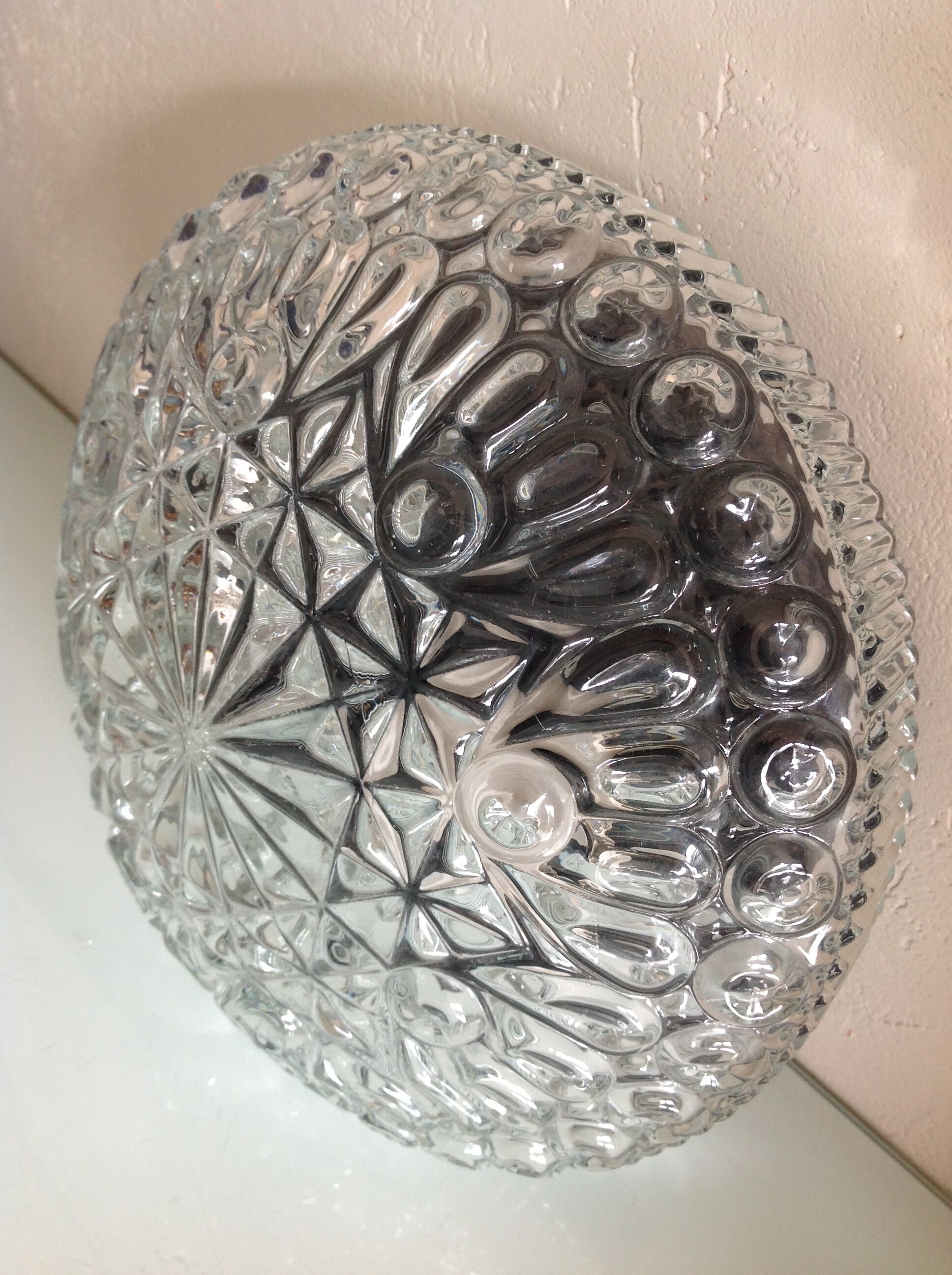 Structured glass round ceiling lamp vintage 60s-70s
