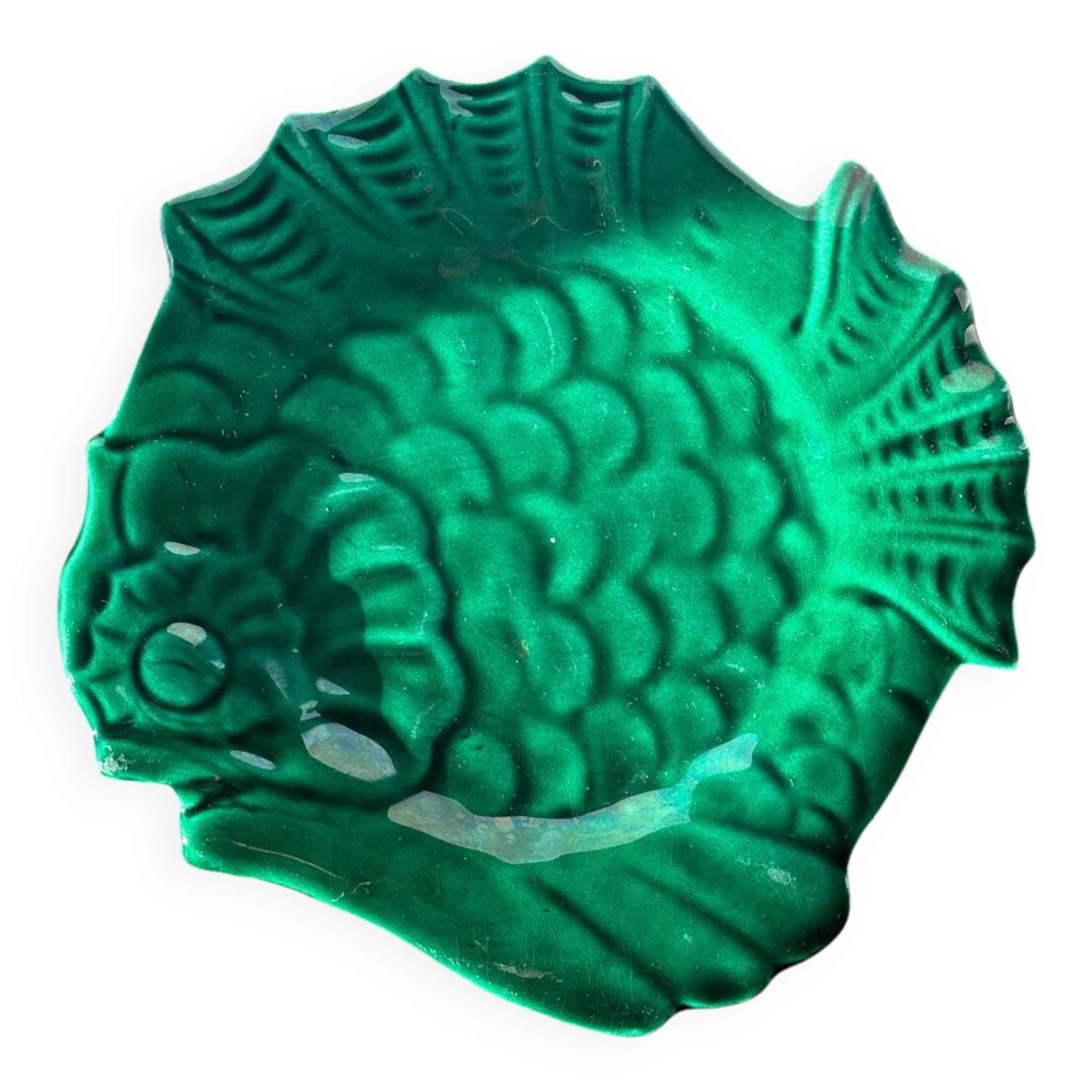 Vintage green fish plate lunetta vallauris