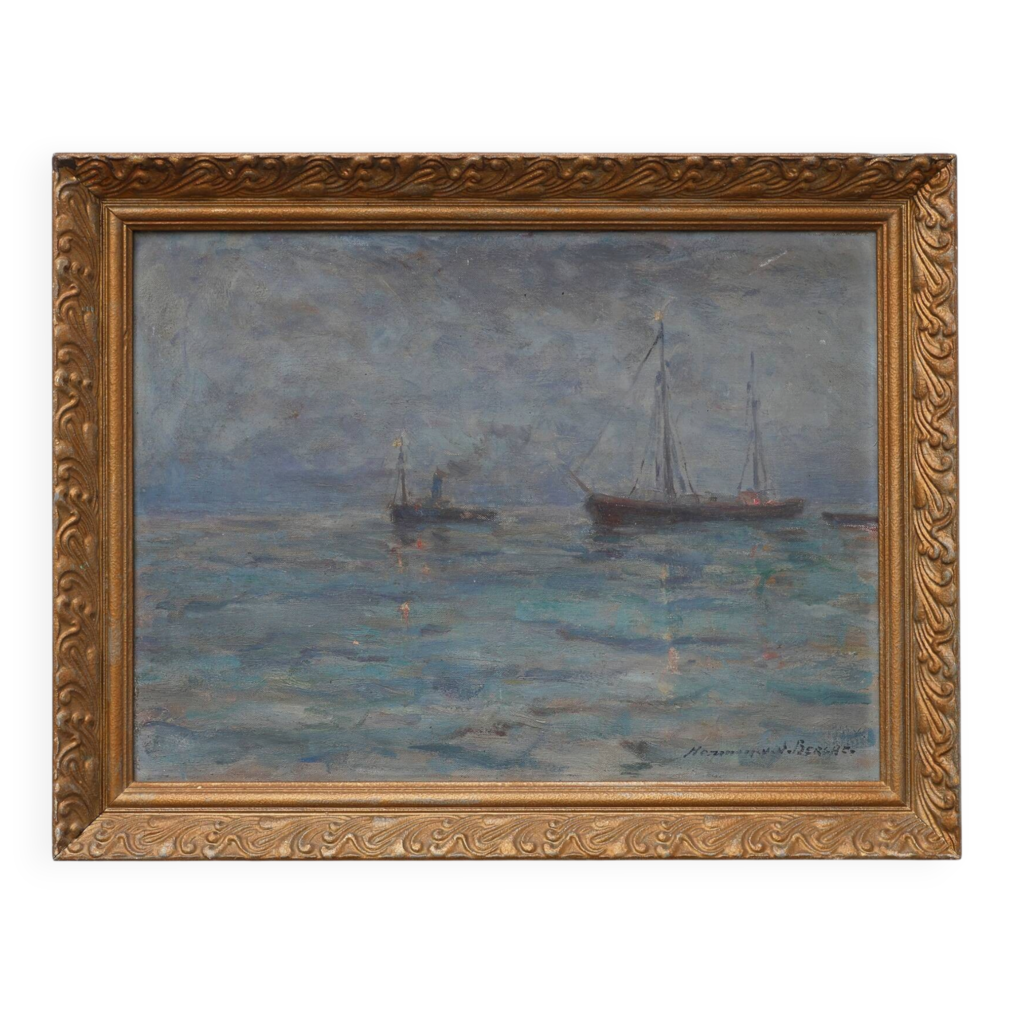 Marine seascape with sailing ships - Herman Van den Berghe, ca. 1900-1920