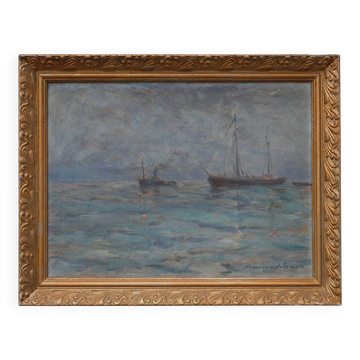 Marine seascape with sailing ships - Herman Van den Berghe, ca. 1900-1920