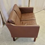 Danish vintage 2 seater brown leather sofa  1960s