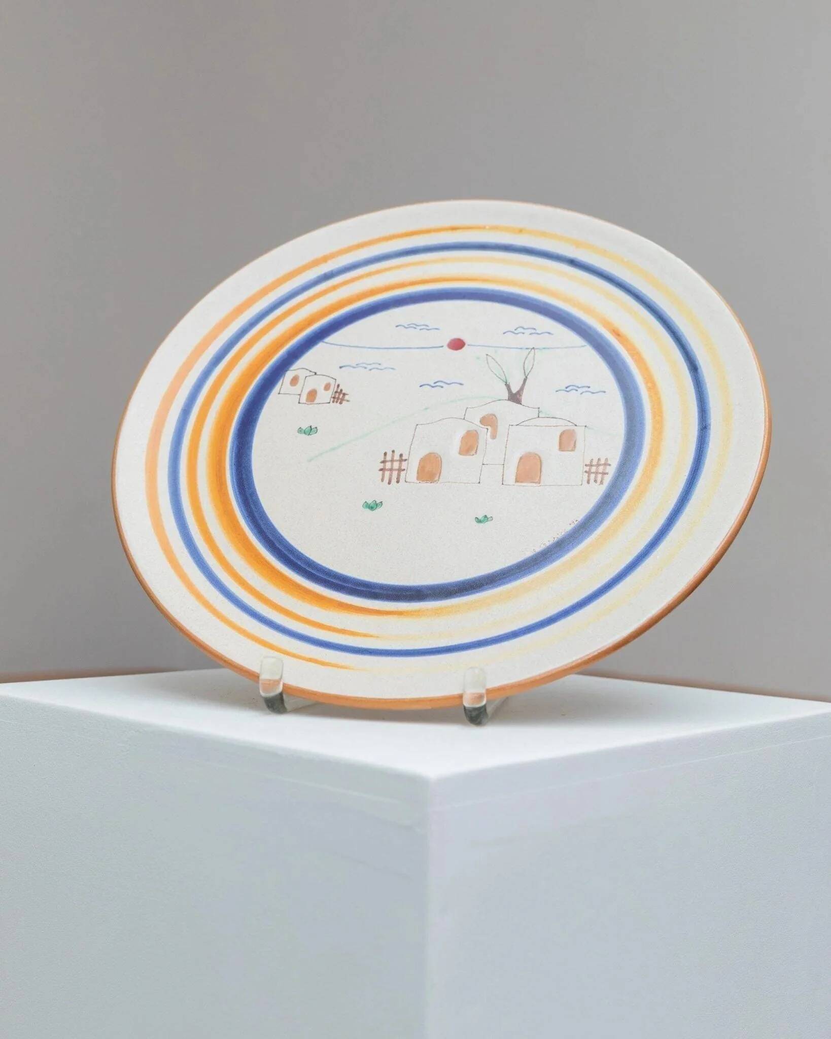 Cream Ceramic Wall Plate from Italy 1980s Studio Ceramics – Hand-Painted, Mid-Century Folk Art