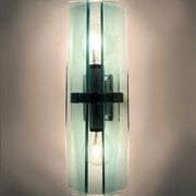 Stainless steel wall lamp and bluish glass, 2 lights, Veca 1960