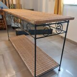 Rattan and wrought iron console