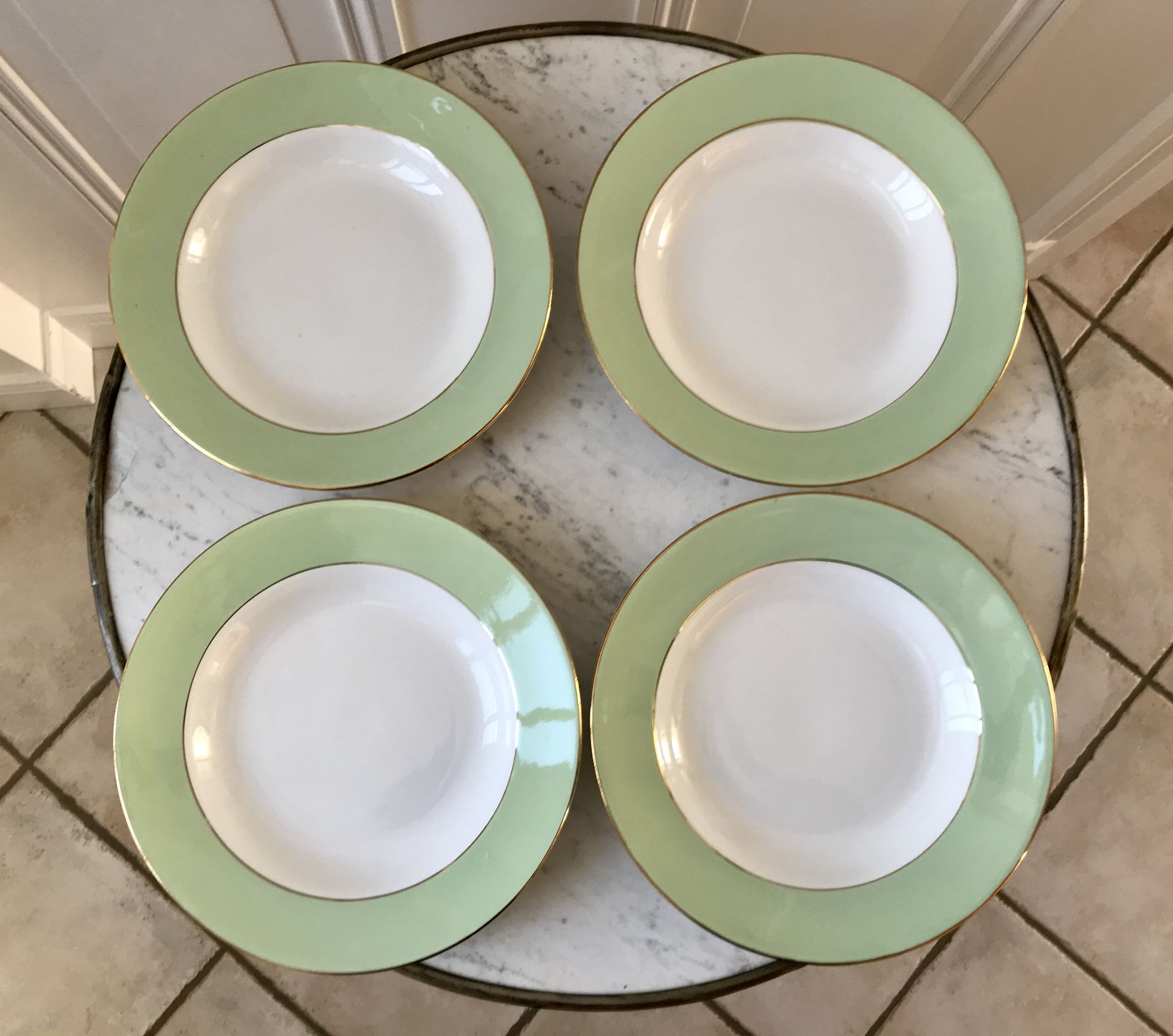 4 hollow plates Saint-Amand 60s pastel almond green