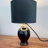 Lampe de table vintage en opaline noire avec abat-jour en velours neuf