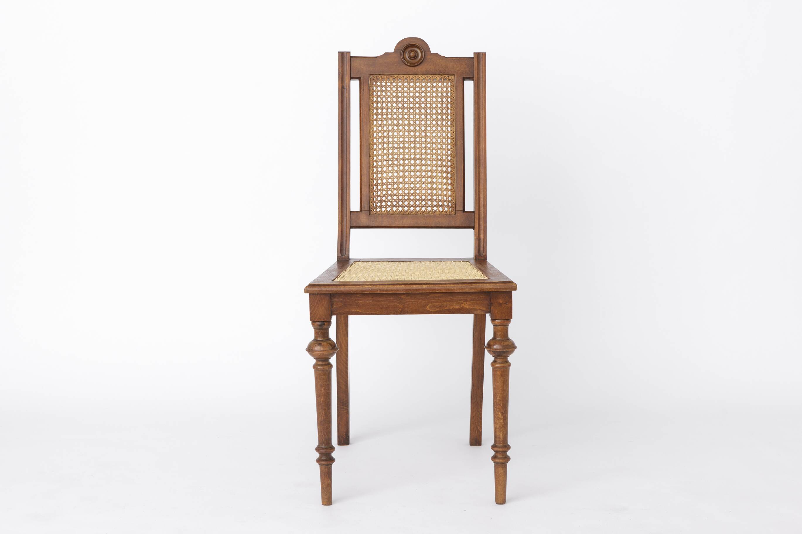Antique Beechwood Chair with Cane Seat & Back, 1930s–1950s | Turned Wood