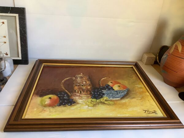Tableau nature morte dédicacée huile sur toile signée