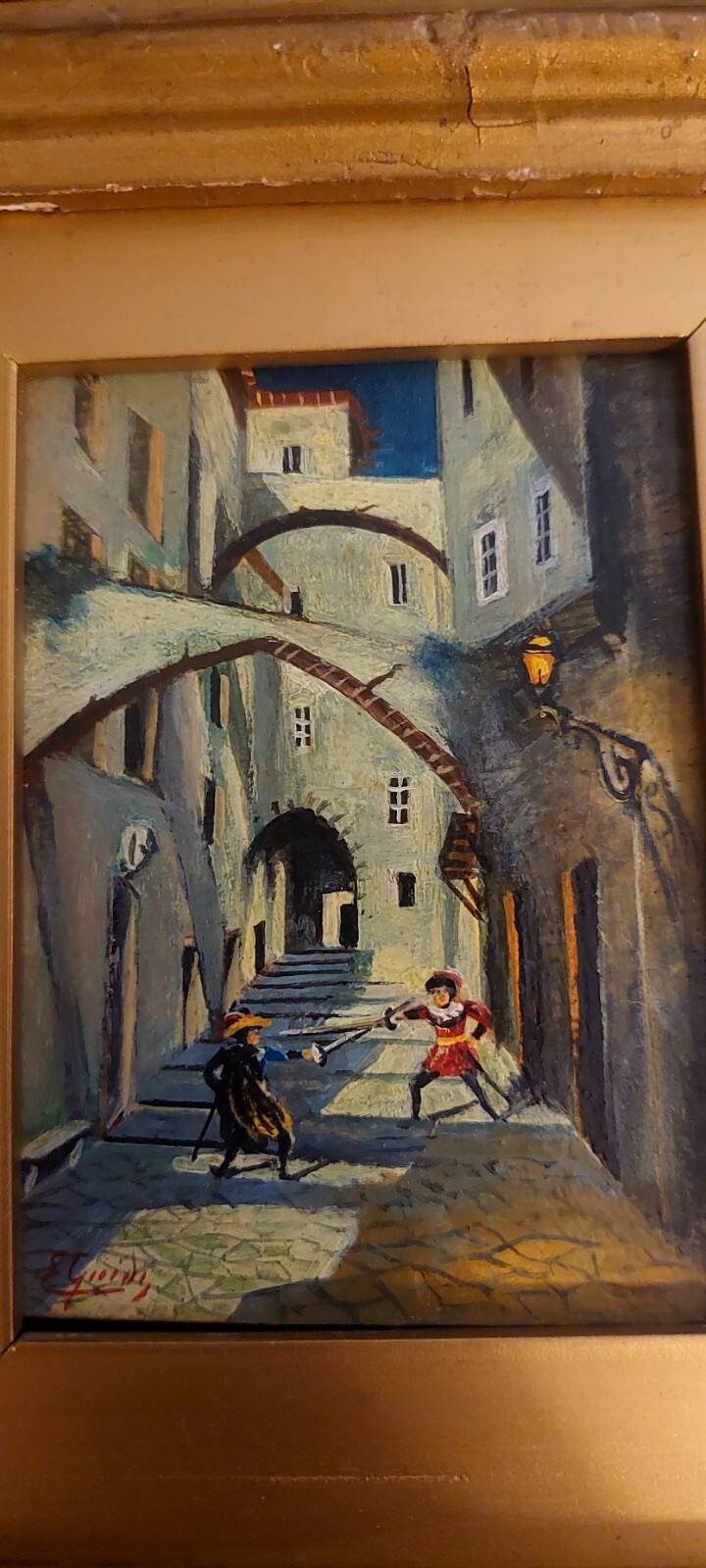 Small old painting oil on panel signed E. Guidi, frame