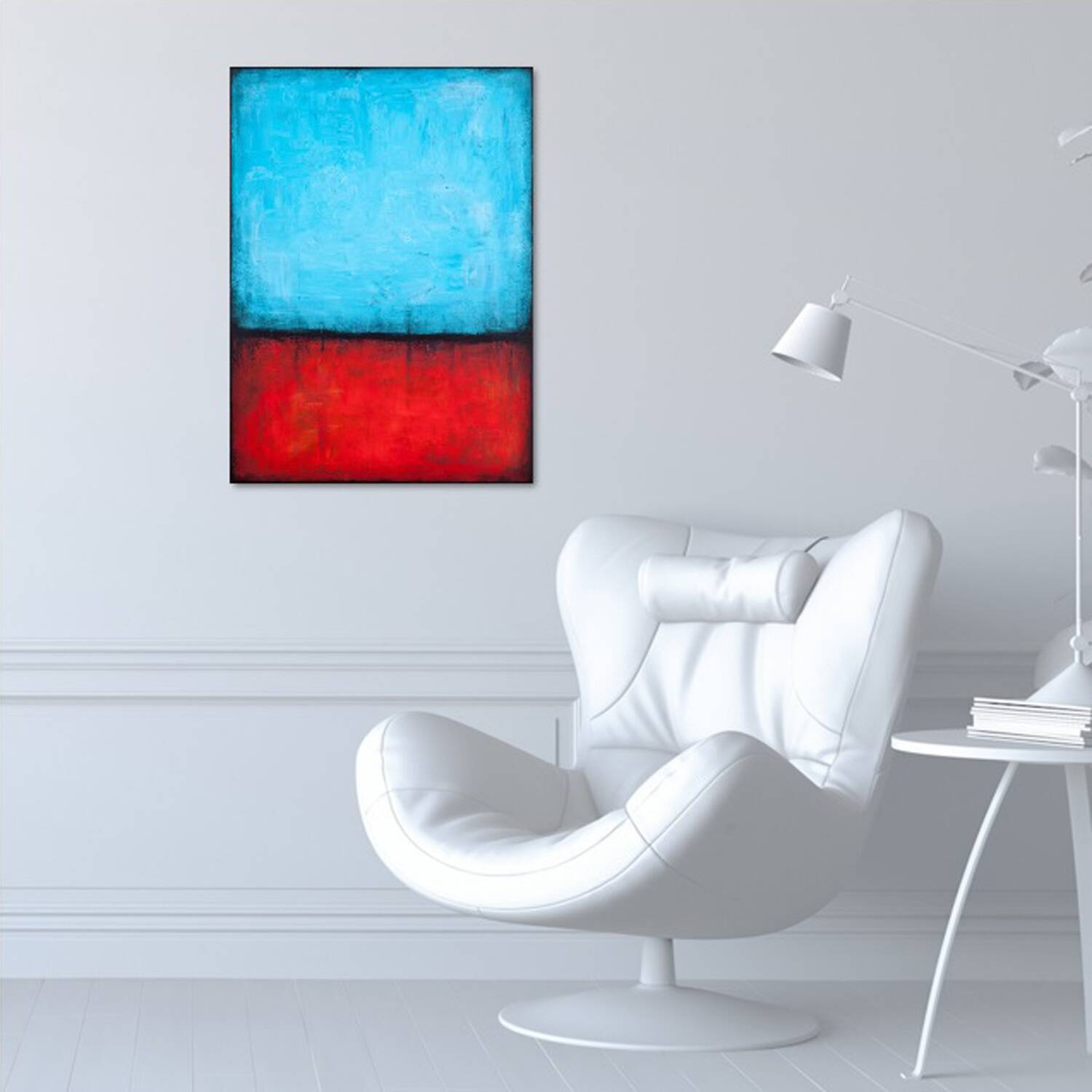 Blue and Red original minimalist abstract modern painting, stretched canvas