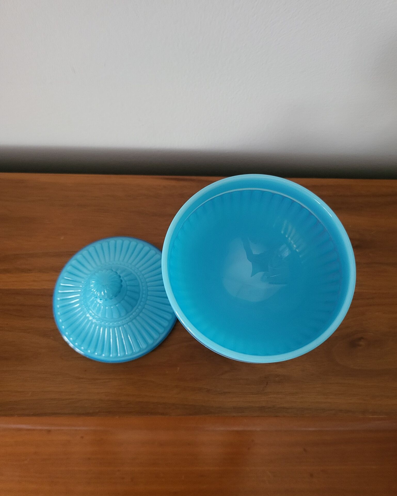 Turquoise Blue Opaline Glass Candy Box