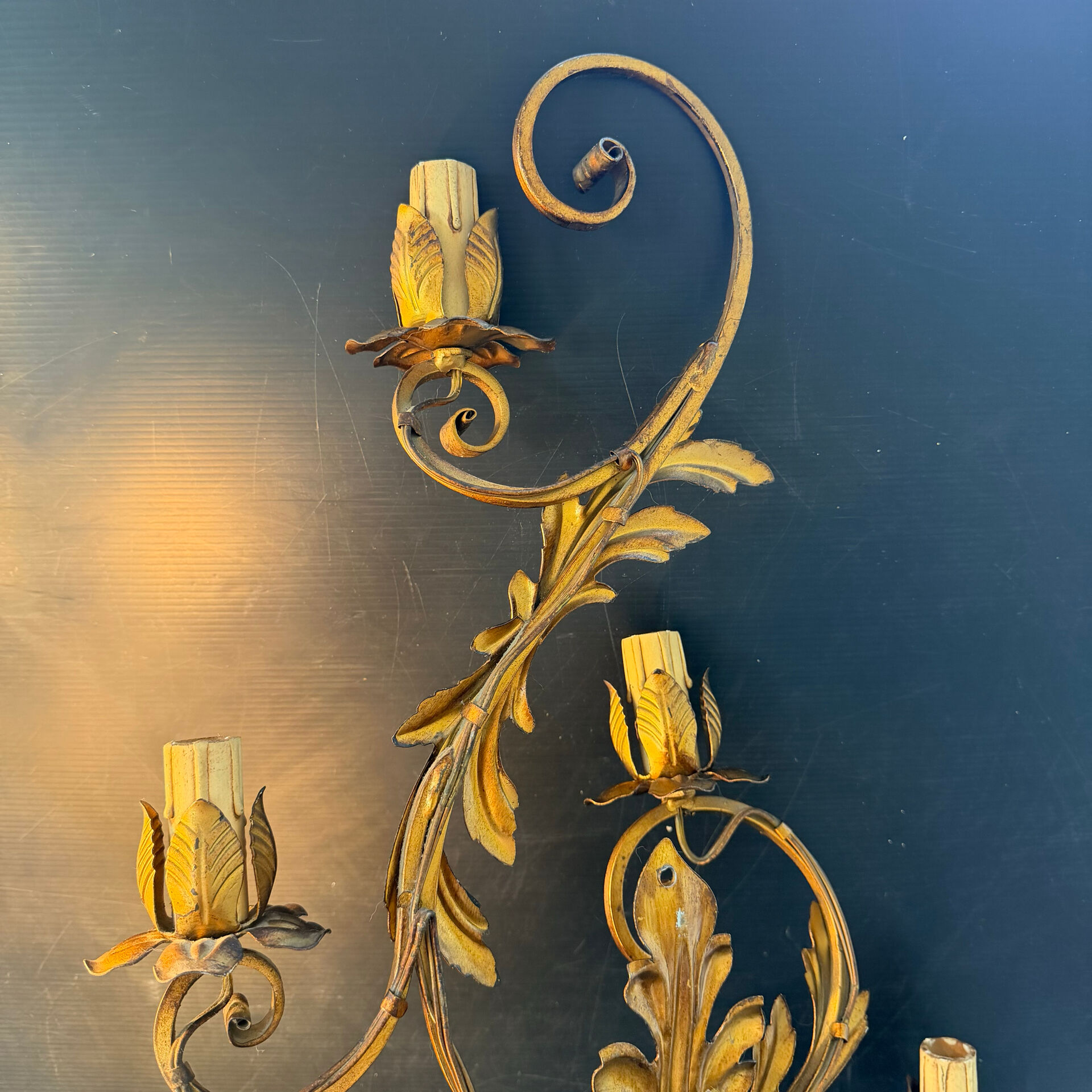 Pair of Golden Florentine Wall Lights 1950s 1960s Hollywood Regency 7 Lights
