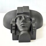 Vintage 1980s Inca pharaoh face ceramic wall lamp Saint-Clément 80s