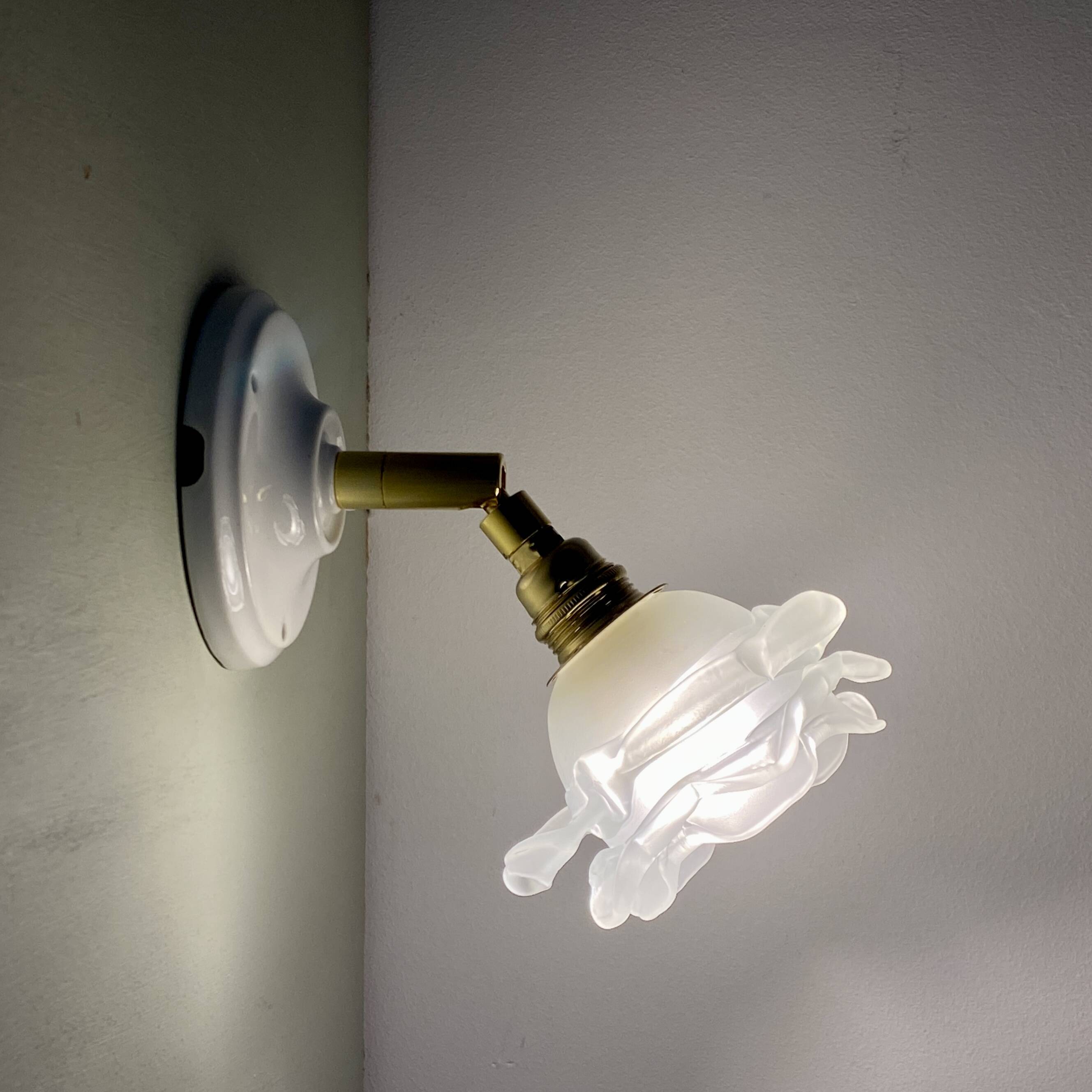Vintage tulip wall lamp in frosted glass in the shape of a flower