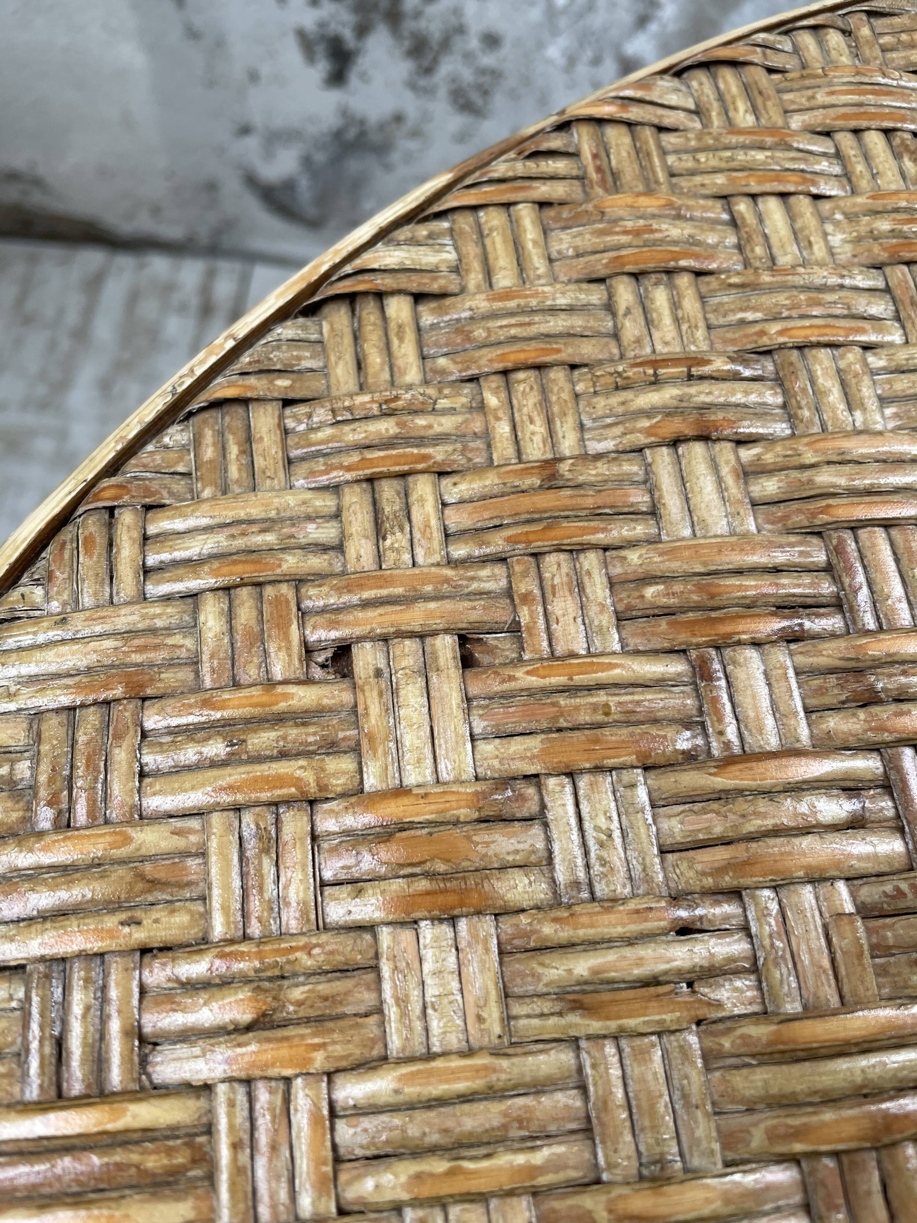 Wicker and metal coffee table from the 1950s