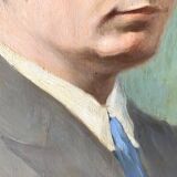 Old portrait in oil on panel 1920, vintage painting of a man signed Cagnet