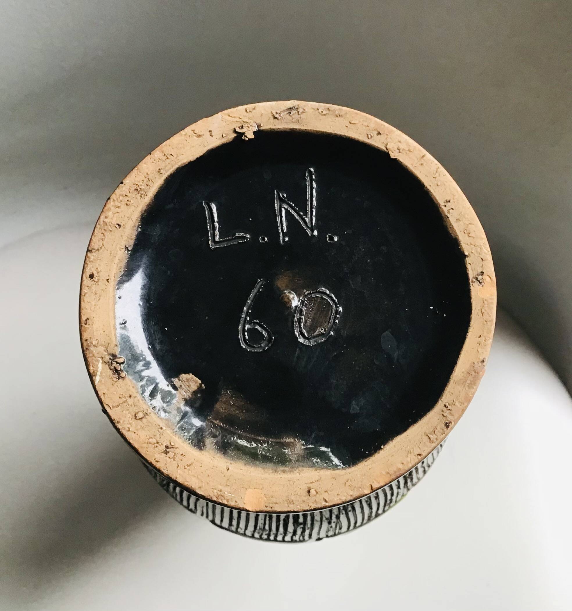 Glazed ceramic vase, 1960s, signed “LG 60”