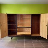 Vintage secretary cabinet from the 50s/60s in walnut and birch with compass feet