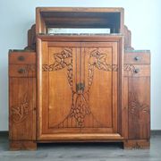 Buffet art déco plateaux marbre, meuble vaisselier ancien, vitrine