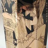 Ancient Greek octagonal vase, tubular porcelain shape. Decoration scenes of life / Gods mythology Greek. Signed ST Handmade in Greece. High 26 cm