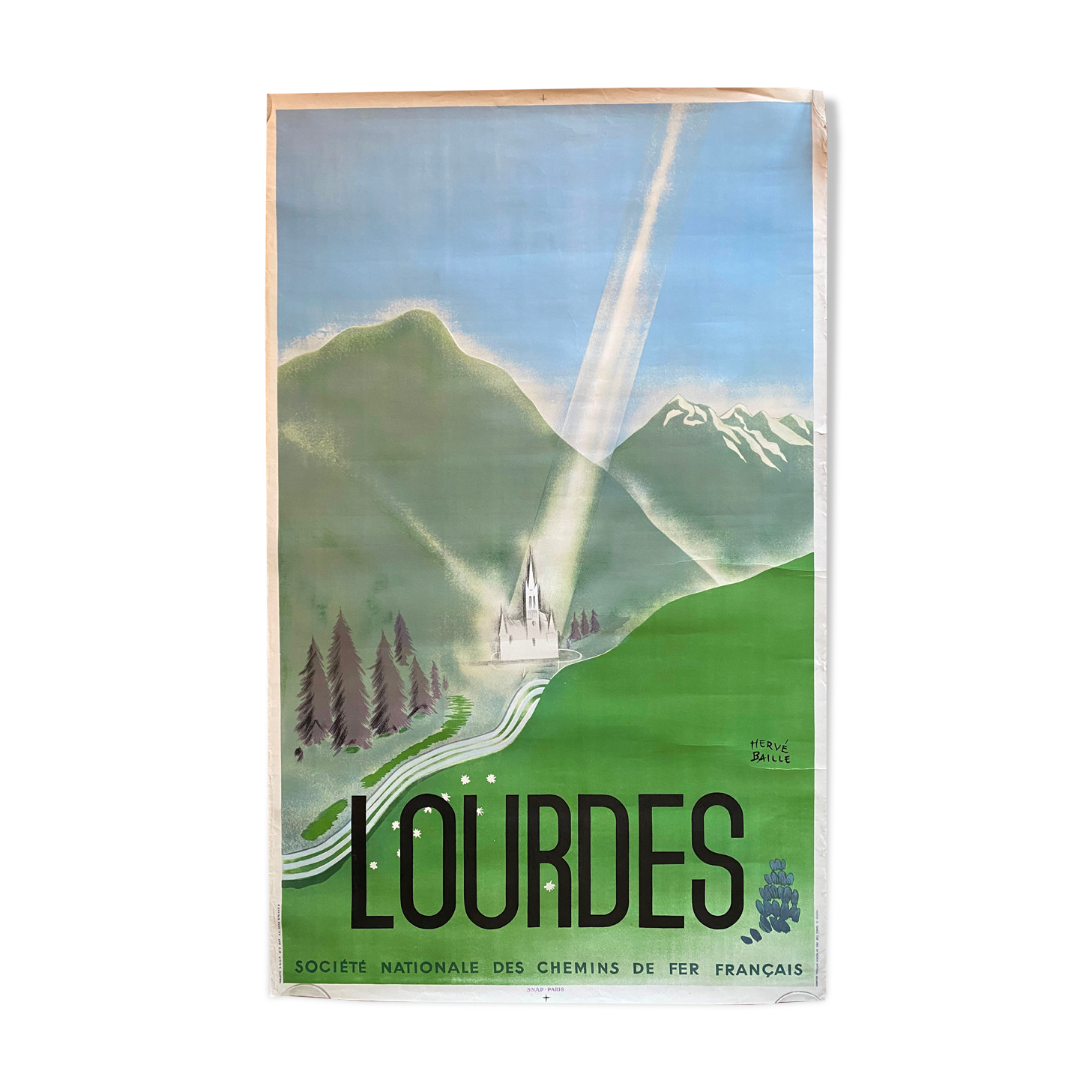 Affiche originale Tourisme "Lourdes" Hervé Baille 62x101cm 1947