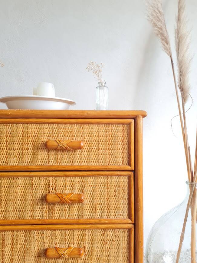 Vintage rattan chest of drawers circa 70s