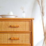 Vintage rattan chest of drawers circa 70s