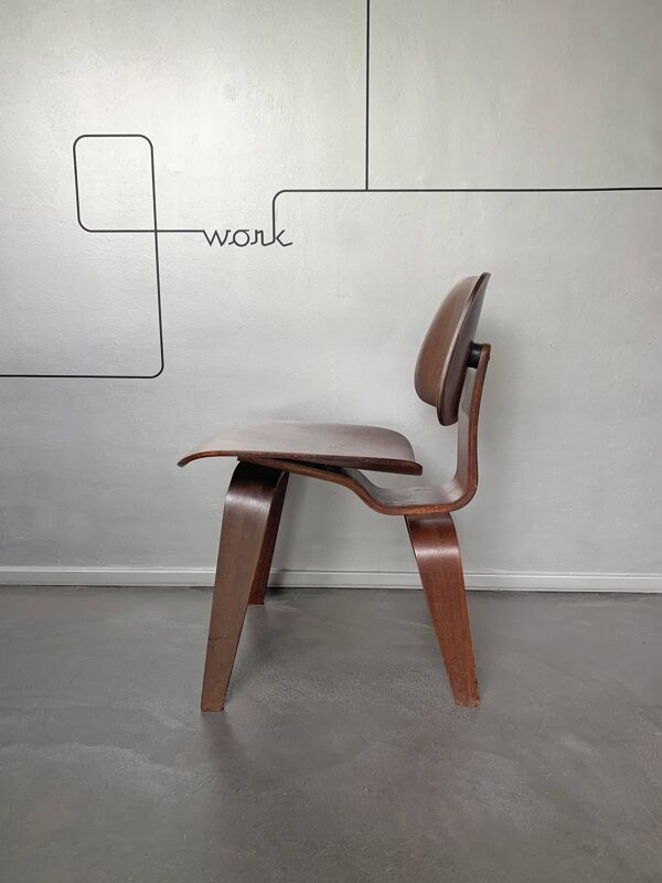 Chaise DCW Charles & Ray Eames pour Evans Plywood 1945, étiquette originale