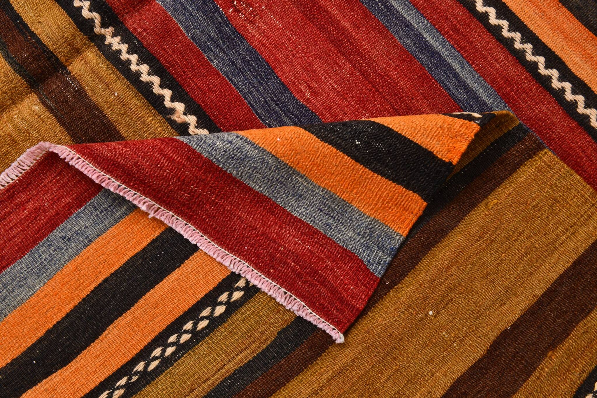 6x9 Green Orange Striped Turkish Vintage Kilim Rug 174x272Cm SK 2311
