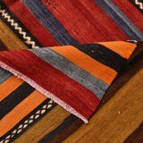 6x9 Green Orange Striped Turkish Vintage Kilim Rug 174x272Cm SK 2311