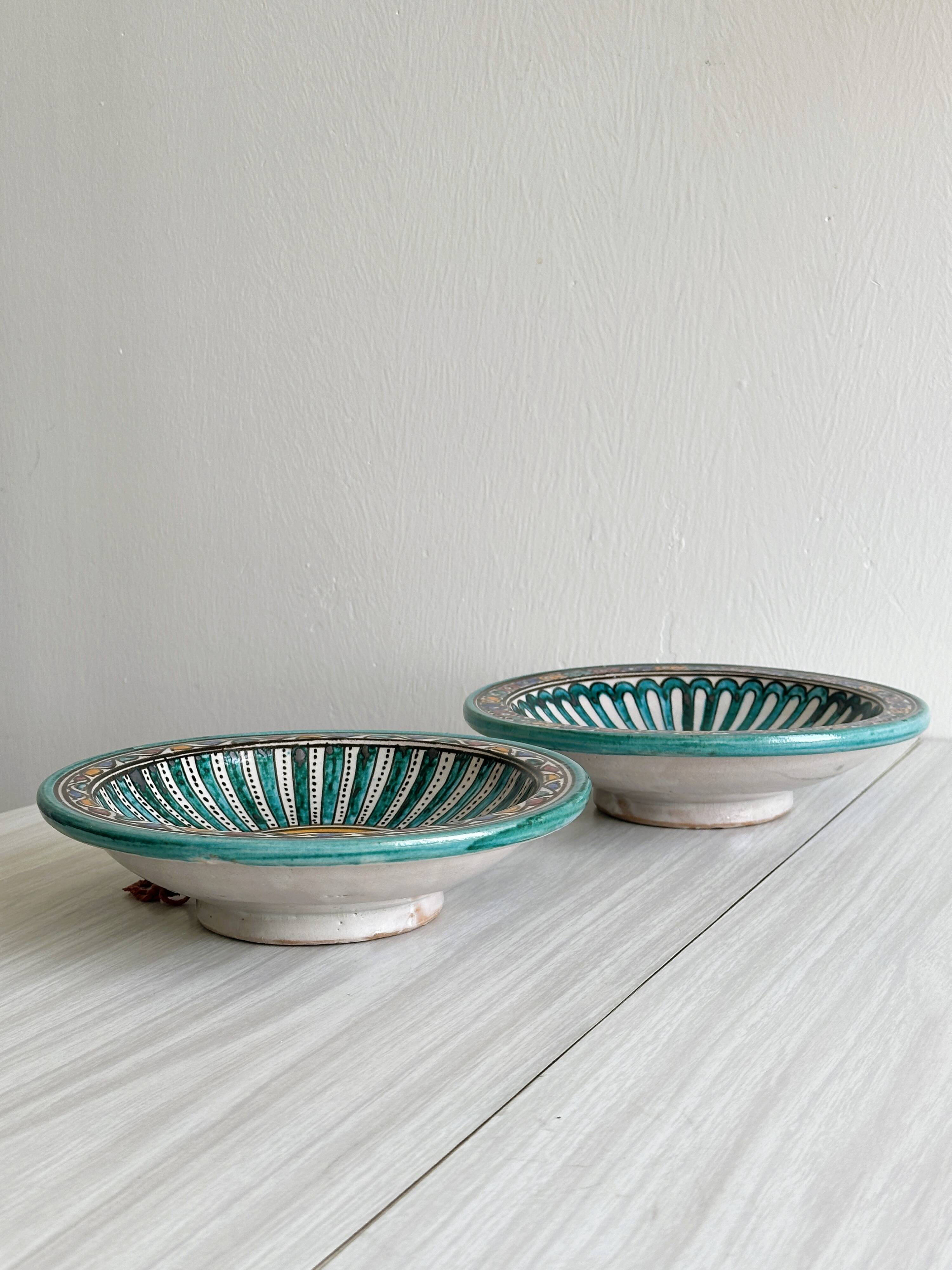 2 antique handmade ceramic dishes, colorful plates