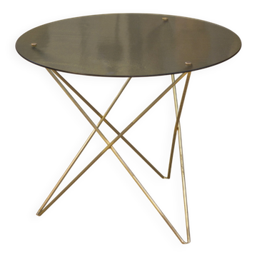 Guéridon en laiton et verre design années 1960