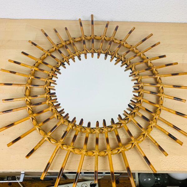 Miroir soleil rotin 56 cm