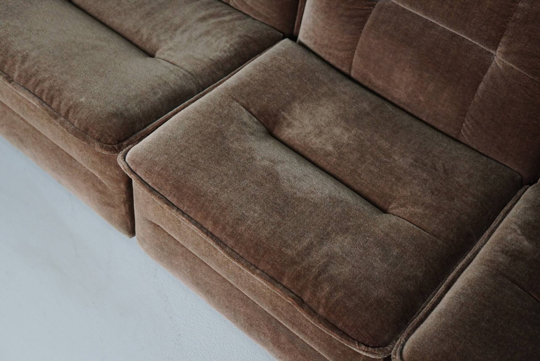 Vintage velvet brown / green modular sofa, 3-elements