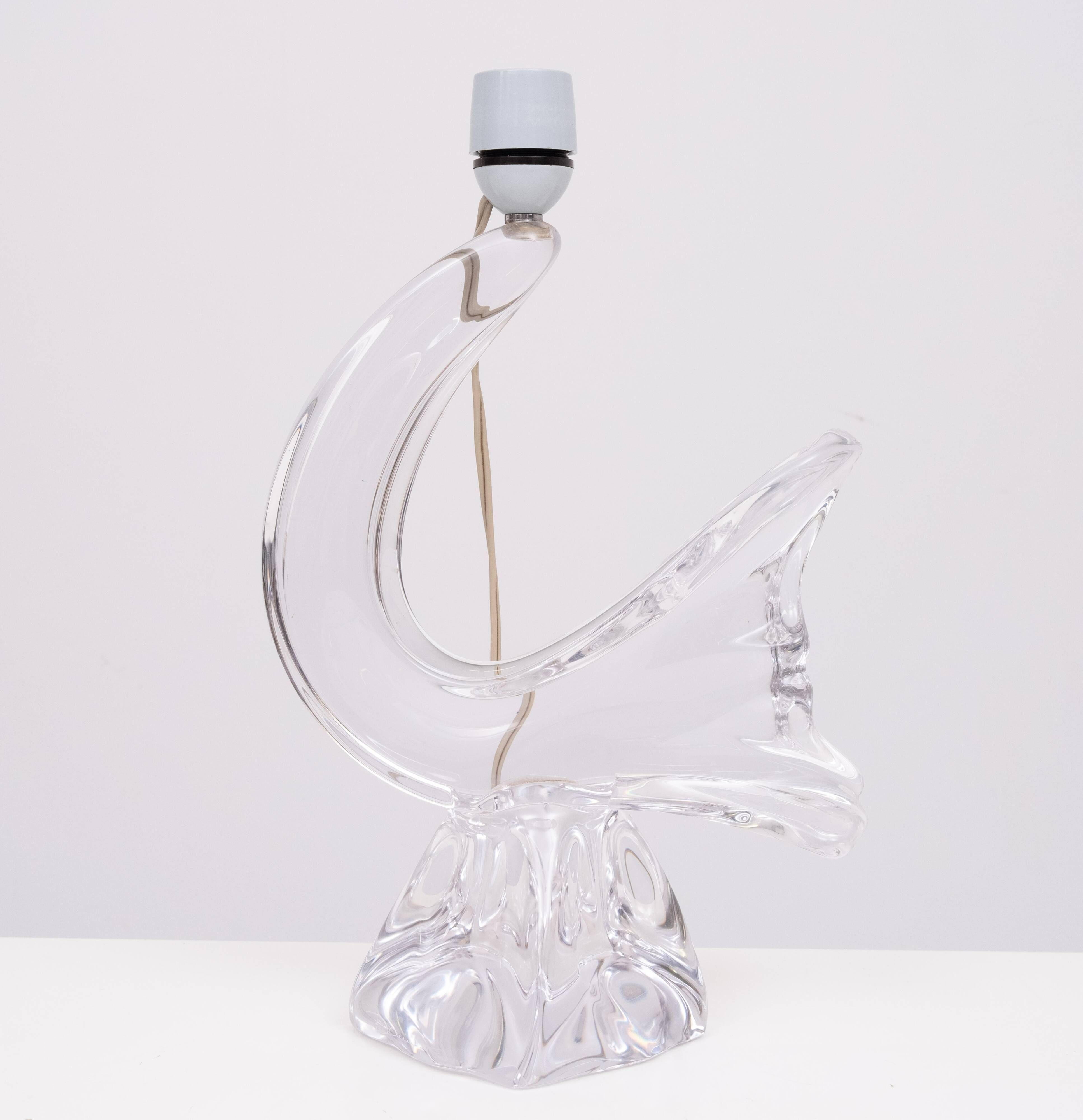Daum Crystal Glass Bird Table Lamp, Vintage 1960s, France, Oval Shade