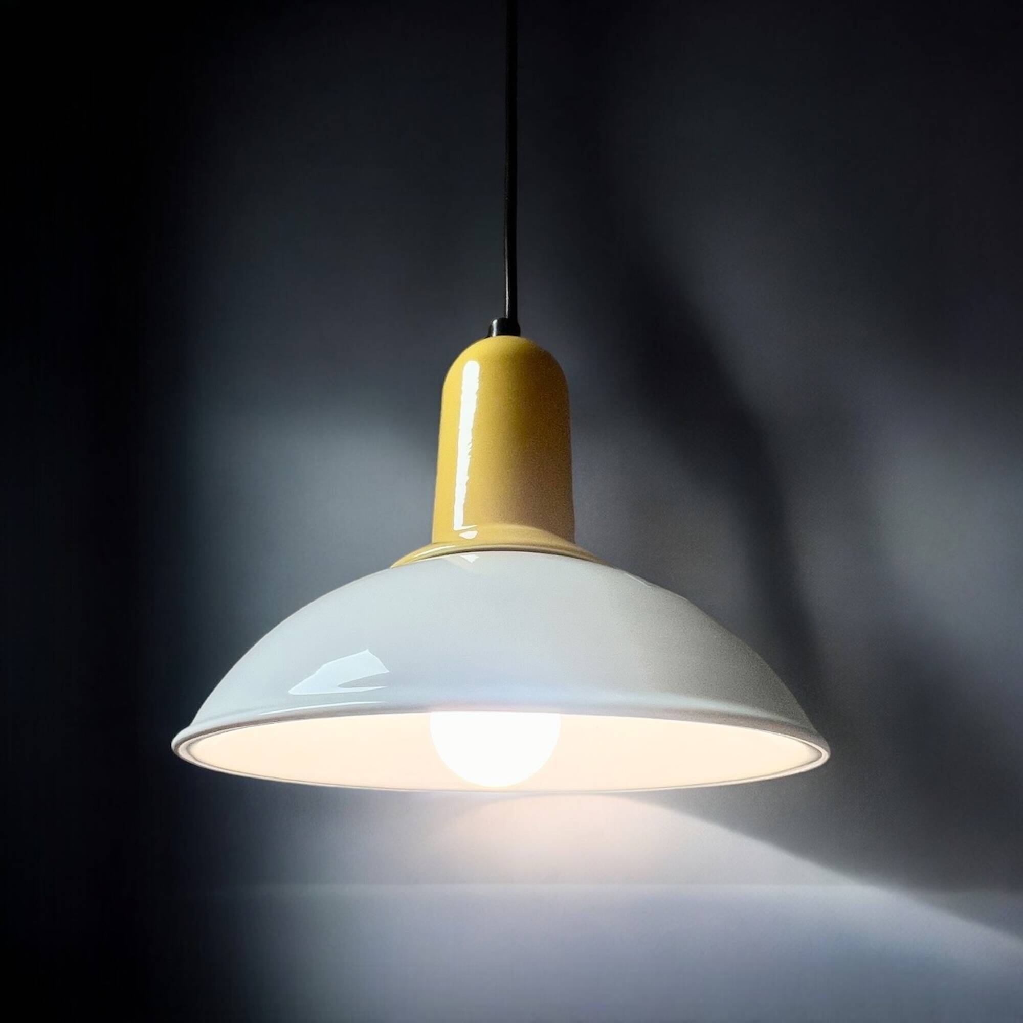 Vintage 80s Yellow Ceramic Pendant Lamp by Imago Italy - New Old Stock