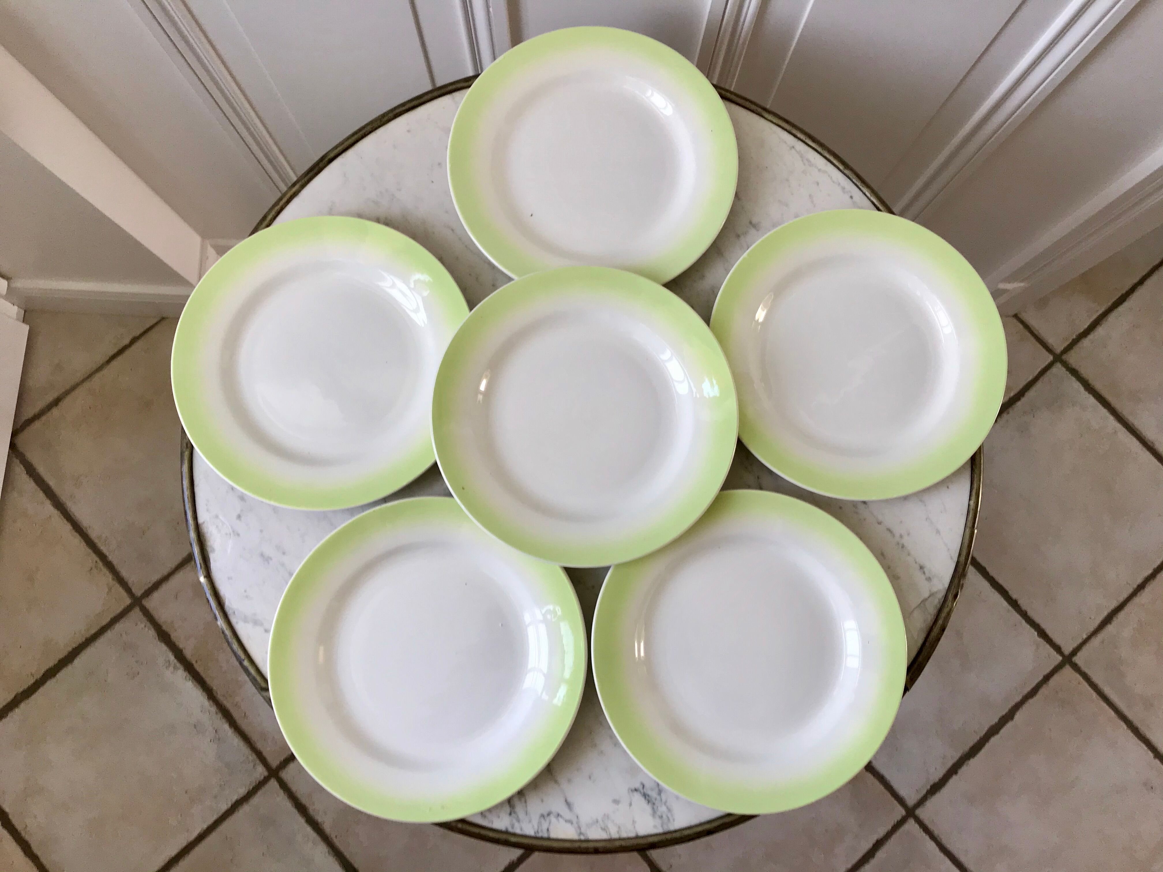 set of 6 pastel gradient light green dessert plates 40s-50s