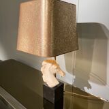 Vintage Neo Classic-style lamp in resin and golden lampshade