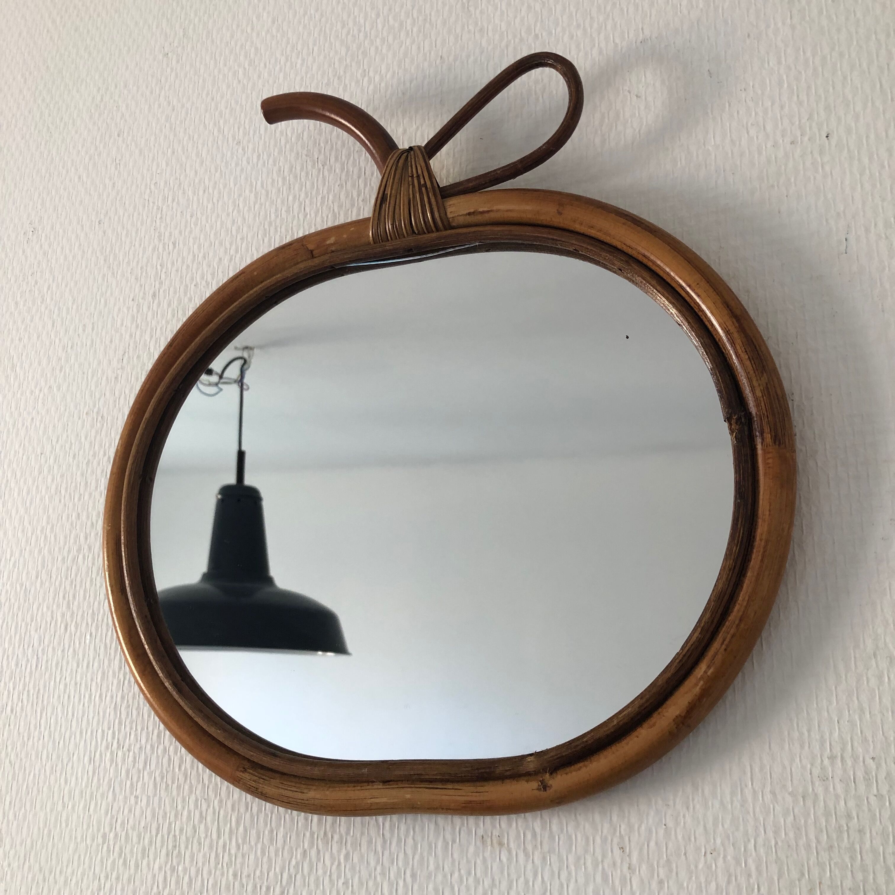 Rattan apple mirror 1960s 32 x 31 cm