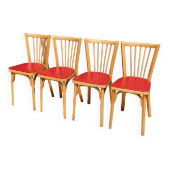 4 chaises baumann n°12 skaï rouge hêtre clair
