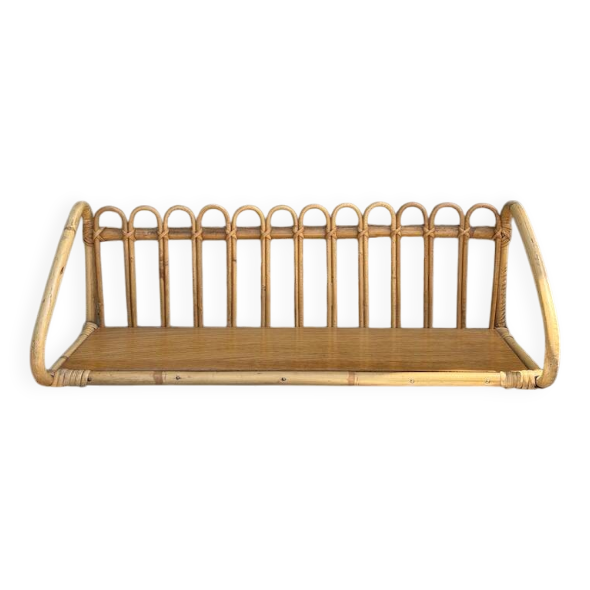 Superb and rare vintage rattan shelf.