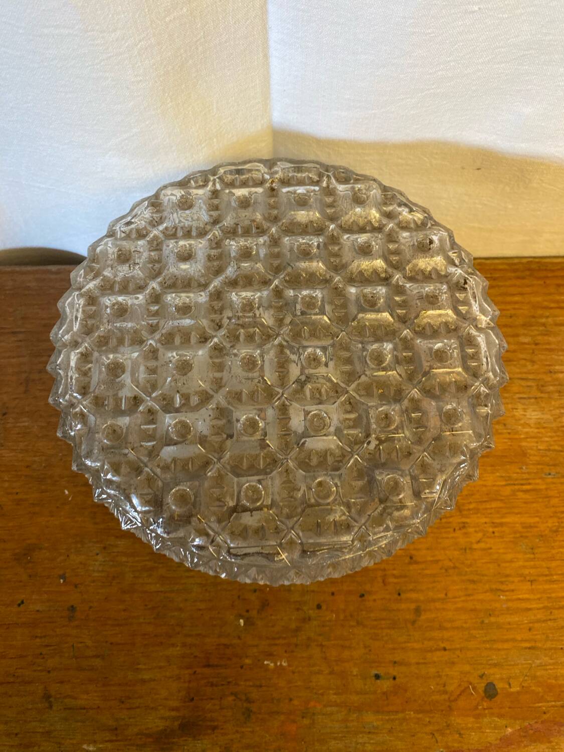 Antique ceiling light wall lamp molded glass + metal support 70s vintage