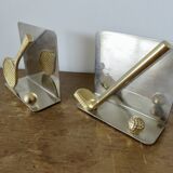 Serre livres en métal chromé et laiton "tennis & golf" années 70