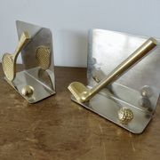 Chrome and brass bookends "tennis & golf" from the 1970s.