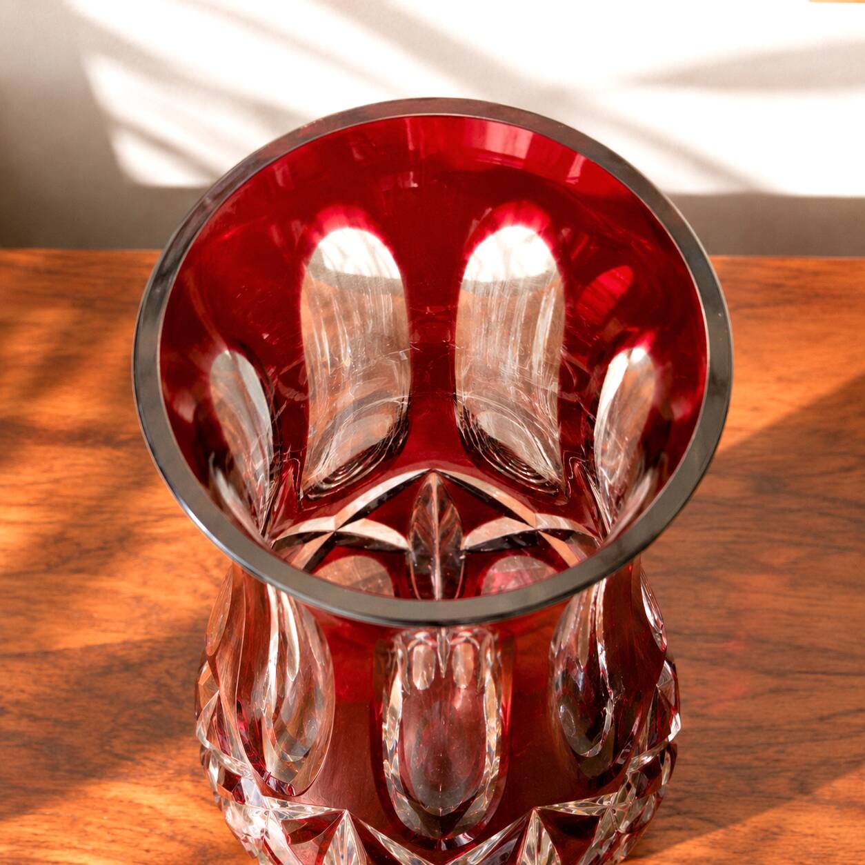 Large antique German ruby crystal vase signed WMF