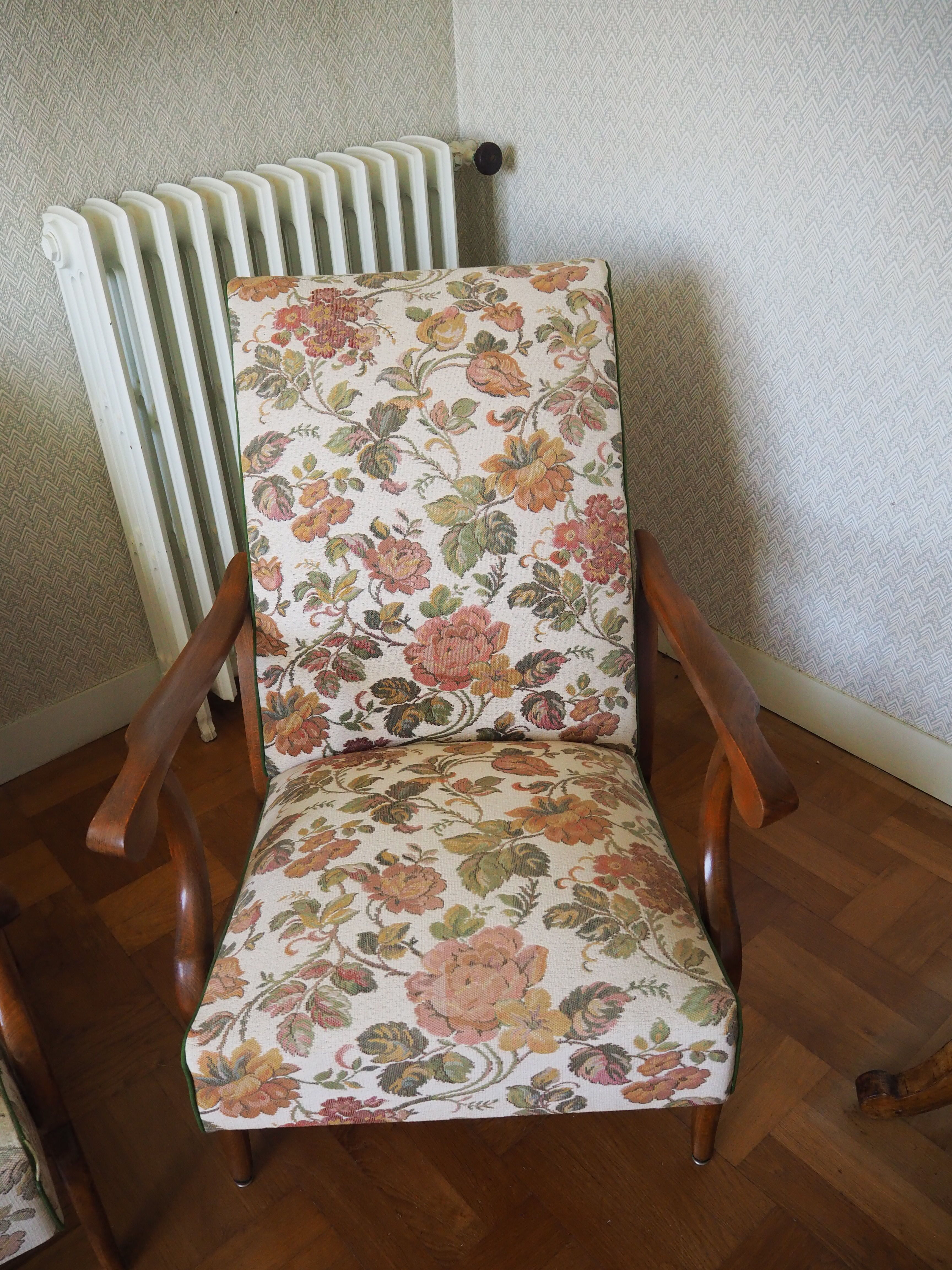 Four 1950s armchairs - wooden armrests